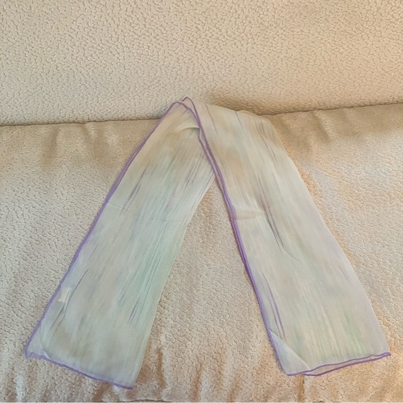 VTG Japanese Nylon Rectangle Scarf Pastel Purple Watercolor Stripe 13in X 42in - Picture 1 of 4